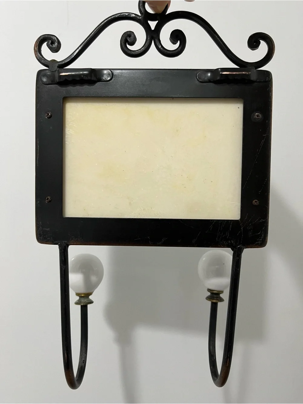 Vintage Metal Ceramic Tile 'Baths' Wall Hook with White Knobs